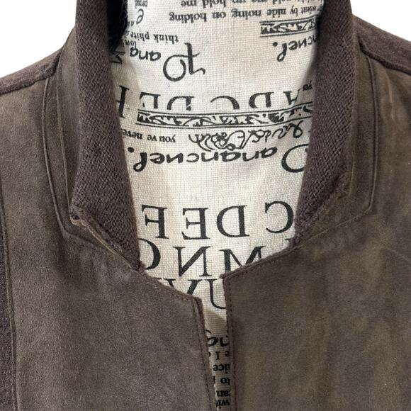 Eileen Fisher Size M L Brown Merino Wool + Lamb Leather Coatigan Jacket Coat - Picture 3 of 9